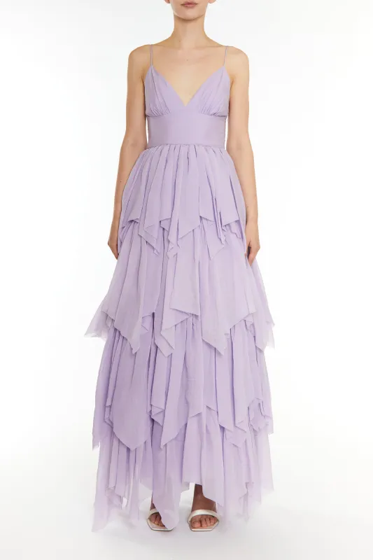 Sadie Lilac Layered Hanky-Hem Tulle Maxi Dress made by True Decadence
