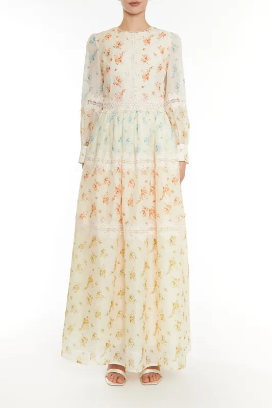 Joanna Cream Patchwork Floral Long Sleeve Maxi Dress sold by True Decadence
