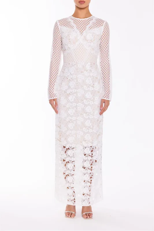 Louise White High Neck Patchwork Maxi Dress sold by True Decadence