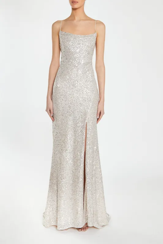 Pippa Champagne Sequin Cowl Neck Slip Maxi – Bridesmaid & Party Dress sold by True Decadence