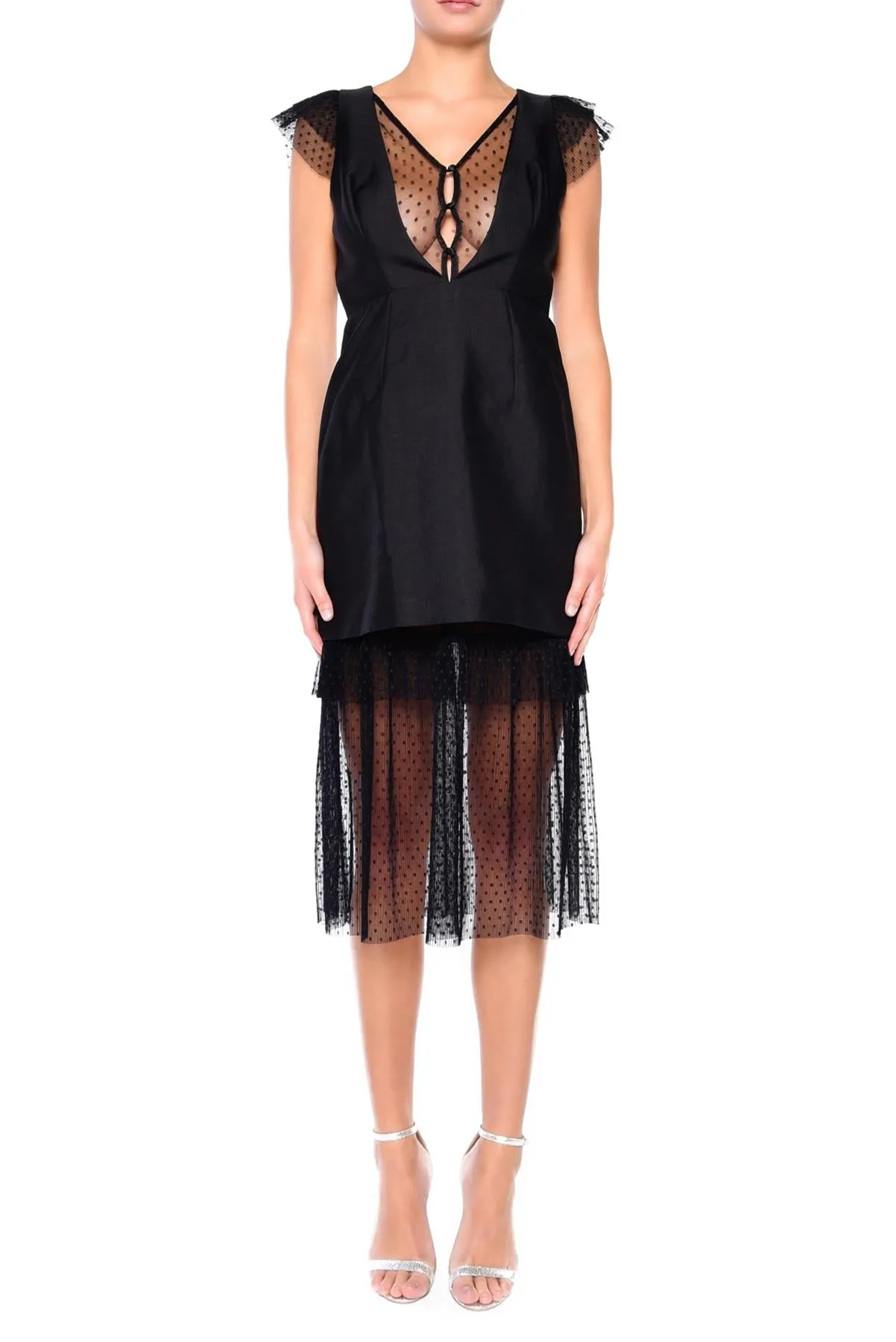 Alexa Black Dobby-Spot Mesh Mini-Dress sold by True Decadence