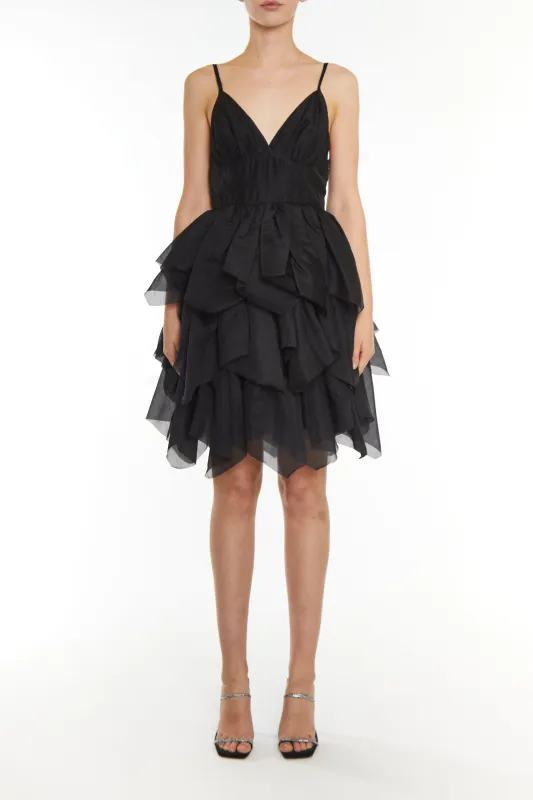 Sophie Black Layered Hanky Hem Mini Dress made by True Decadence