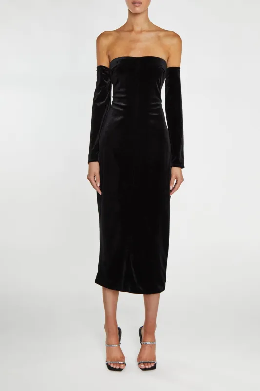 Zoe Black Bardot Fitted Midi Dress made by True Decadence