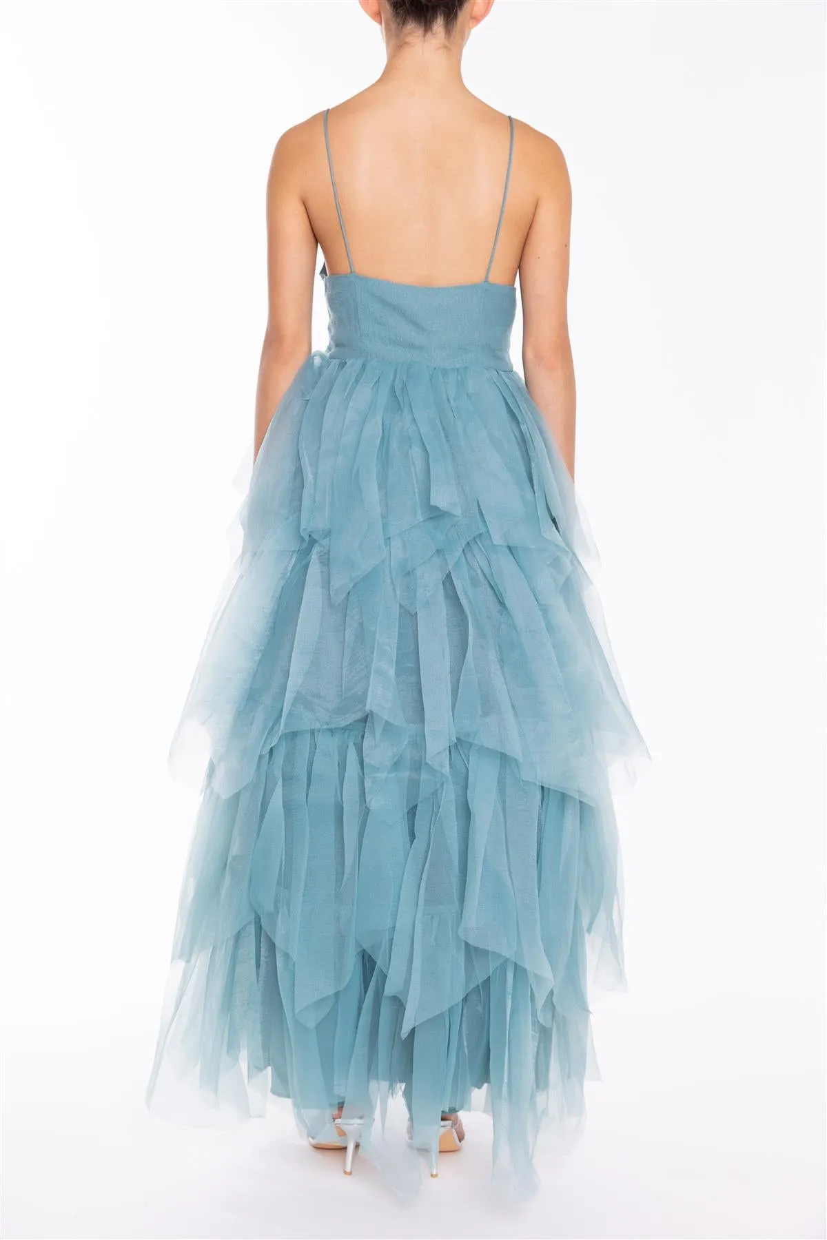 Saige Mineral Blue V-neck Tiered Tulle Maxi Dress sold by True Decadence product image thumbnail 2