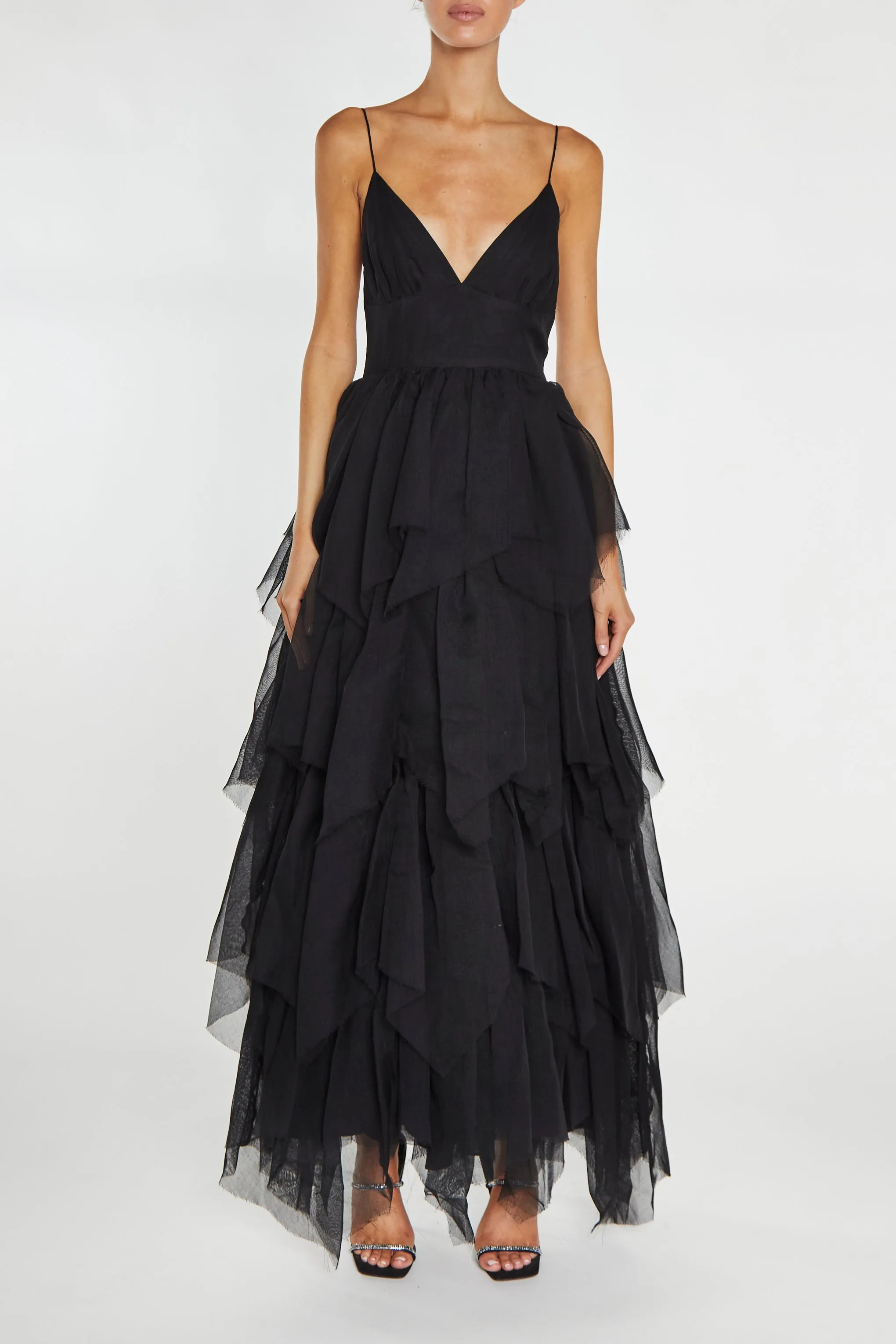 Sadie Black Layered Hanky-Hem Tulle Maxi Dress sold by True Decadence