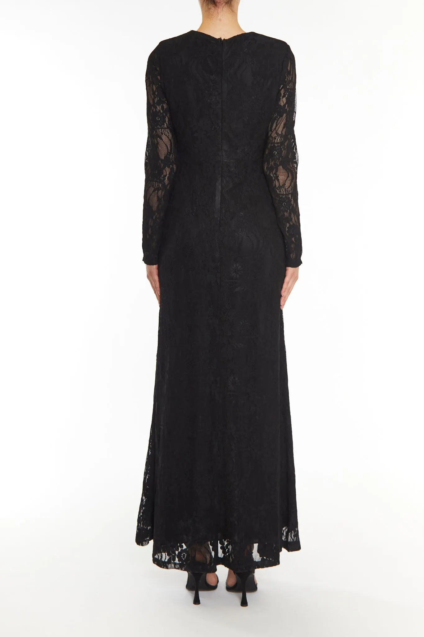 Siena Black Lace High Gathered Neck Maxi-Dress sold by True Decadence product image thumbnail 2