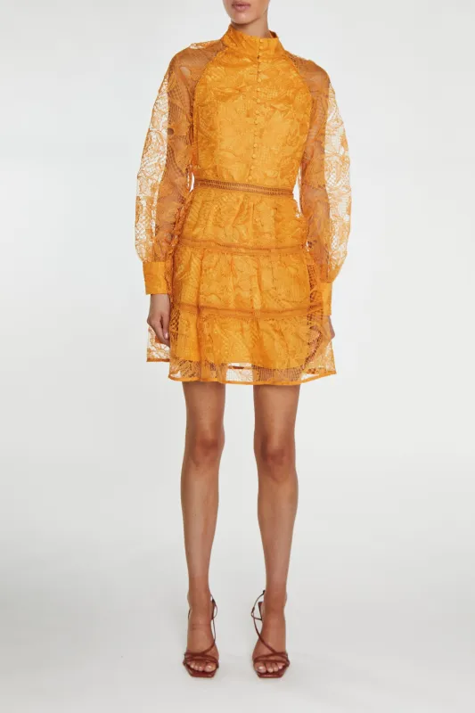 Flora Butterscotch Lace Button Front Mini-Dress made by True Decadence