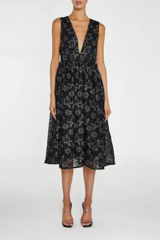 Sloane Black Plunging Neckline Skater Midi-Dress made by True Decadence