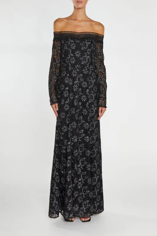 Lenox Black Bardot Long-Sleeve Maxi Dress sold by True Decadence