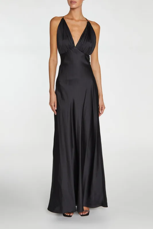 Marilyn Black Pleated Halterneck Maxi Dress sold by True Decadence
