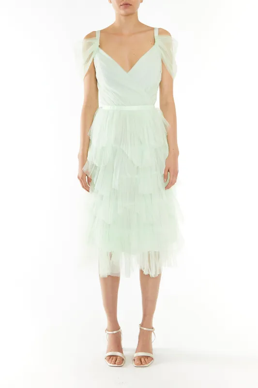 Isla Pale Lime Pleated Petal Skirt Midi-Dress sold by True Decadence