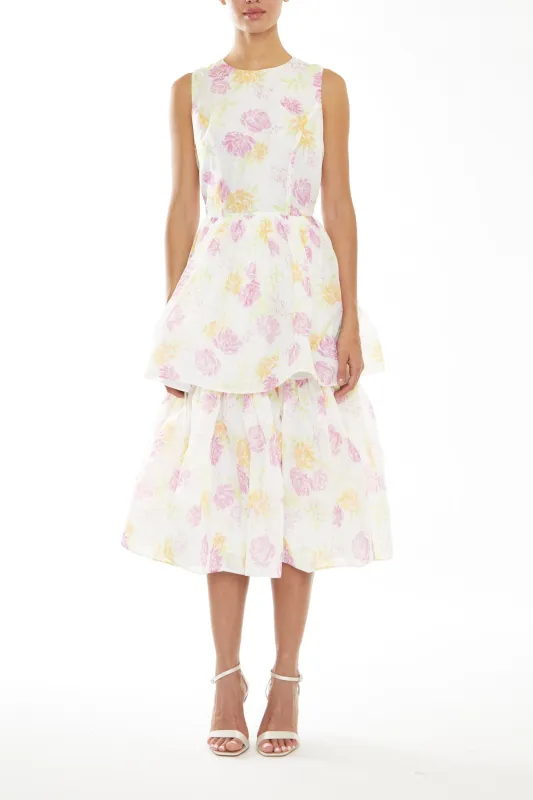 Quinn Bright-Pastel Floral Sleeveless Tiered Midi-Dress sold by True Decadence