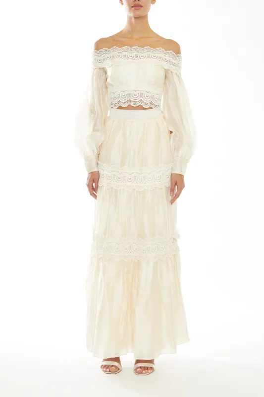 Faith Co-Ord Pale Stone Gathered Tiered Maxi-Skirt sold by True Decadence