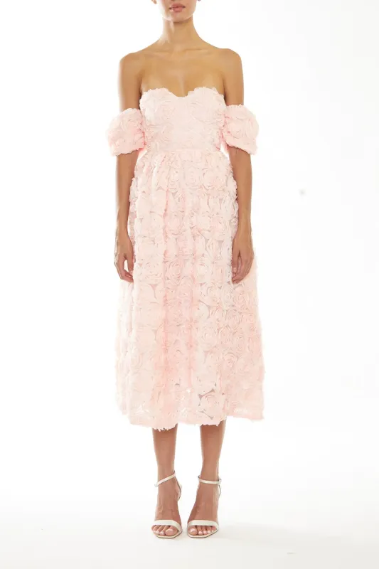 Amelia Peach Bardot Bust Cup Midi-Dress sold by True Decadence