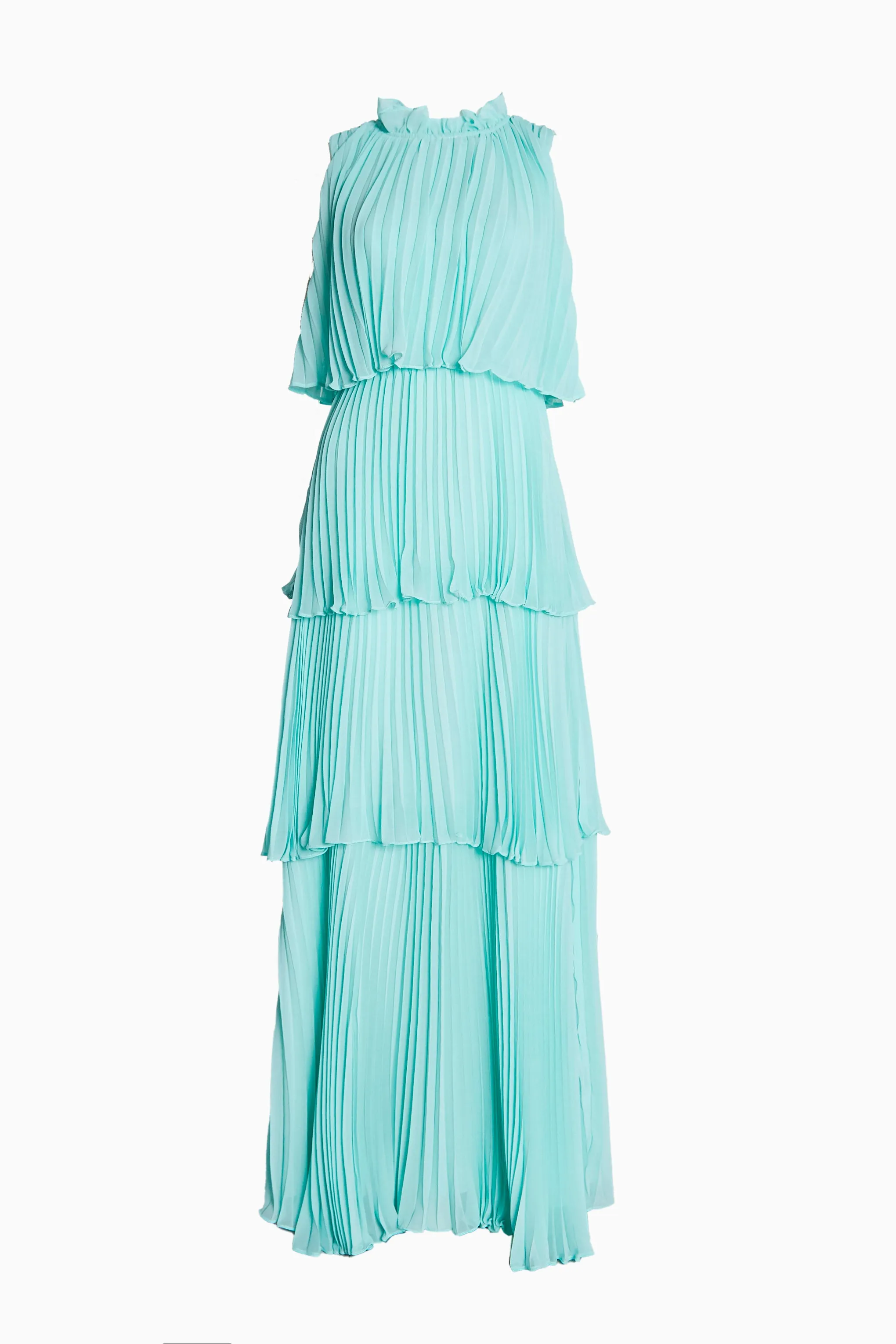 Tara Aqua Tiered Pleated Maxi Dress with High Ruffle Neck sold by True Decadence product image thumbnail 3