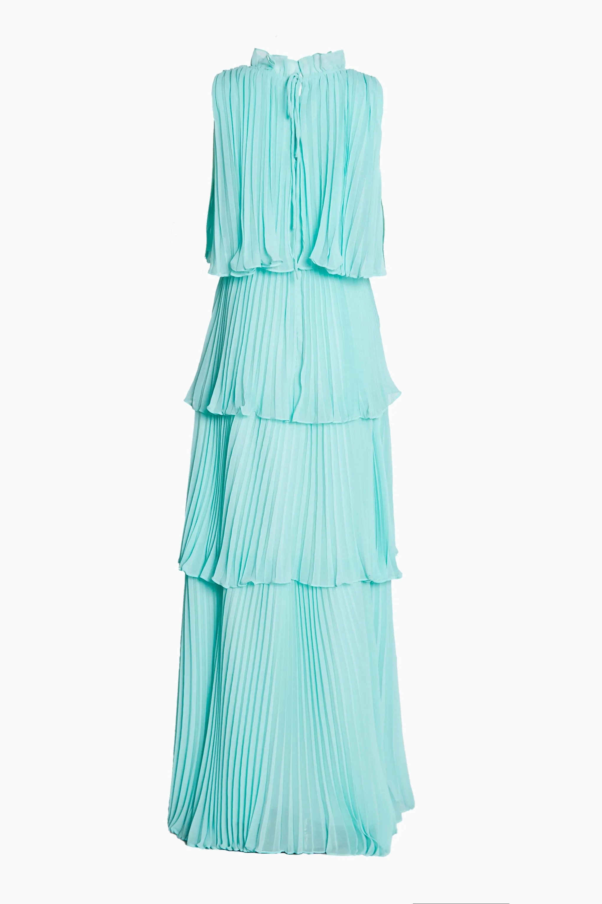 Tara Aqua Tiered Pleated Maxi Dress with High Ruffle Neck sold by True Decadence product image thumbnail 4