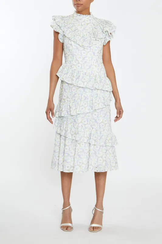 Liliana Orchidime Broderie High-Neck Ruffle Midi-Dress sold by True Decadence