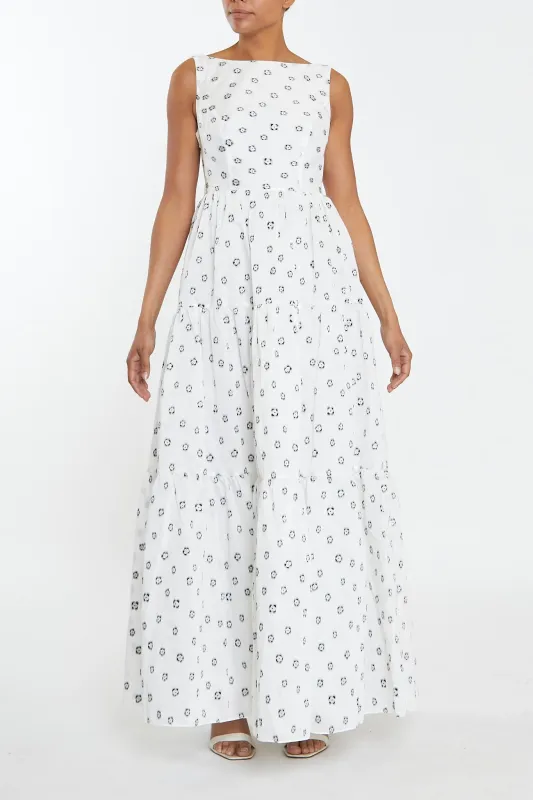 Lorna White-Organza Flower Tiered Backless Maxi-Dress sold by True Decadence