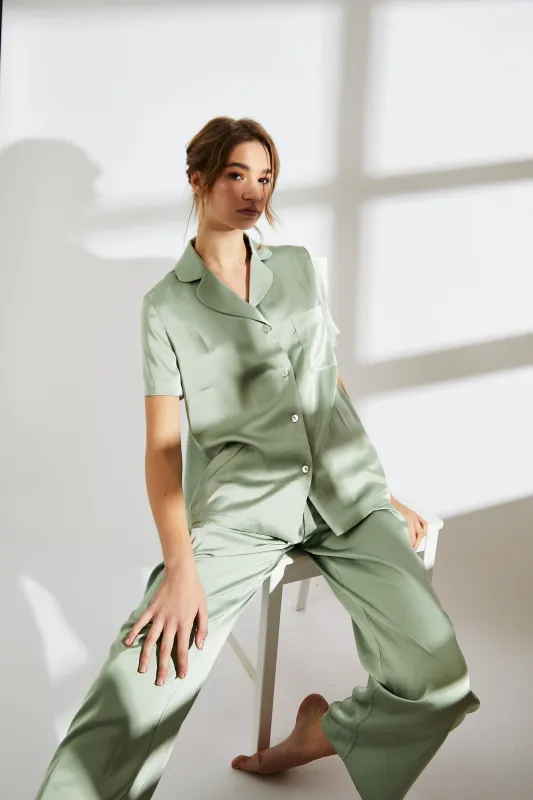 Sage Green Satin Pyjama Set sold by True Decadence