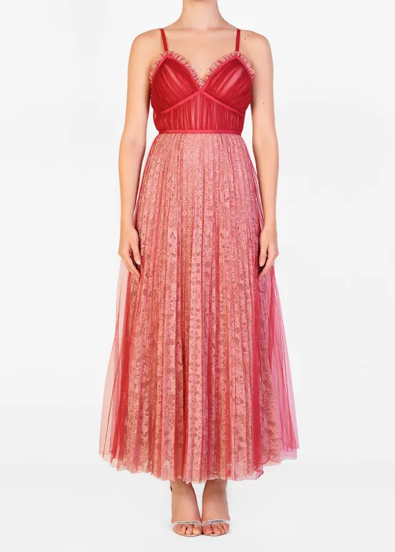 Raspberry Lace Tulle Overlay Maxi Dress sold by True Decadence