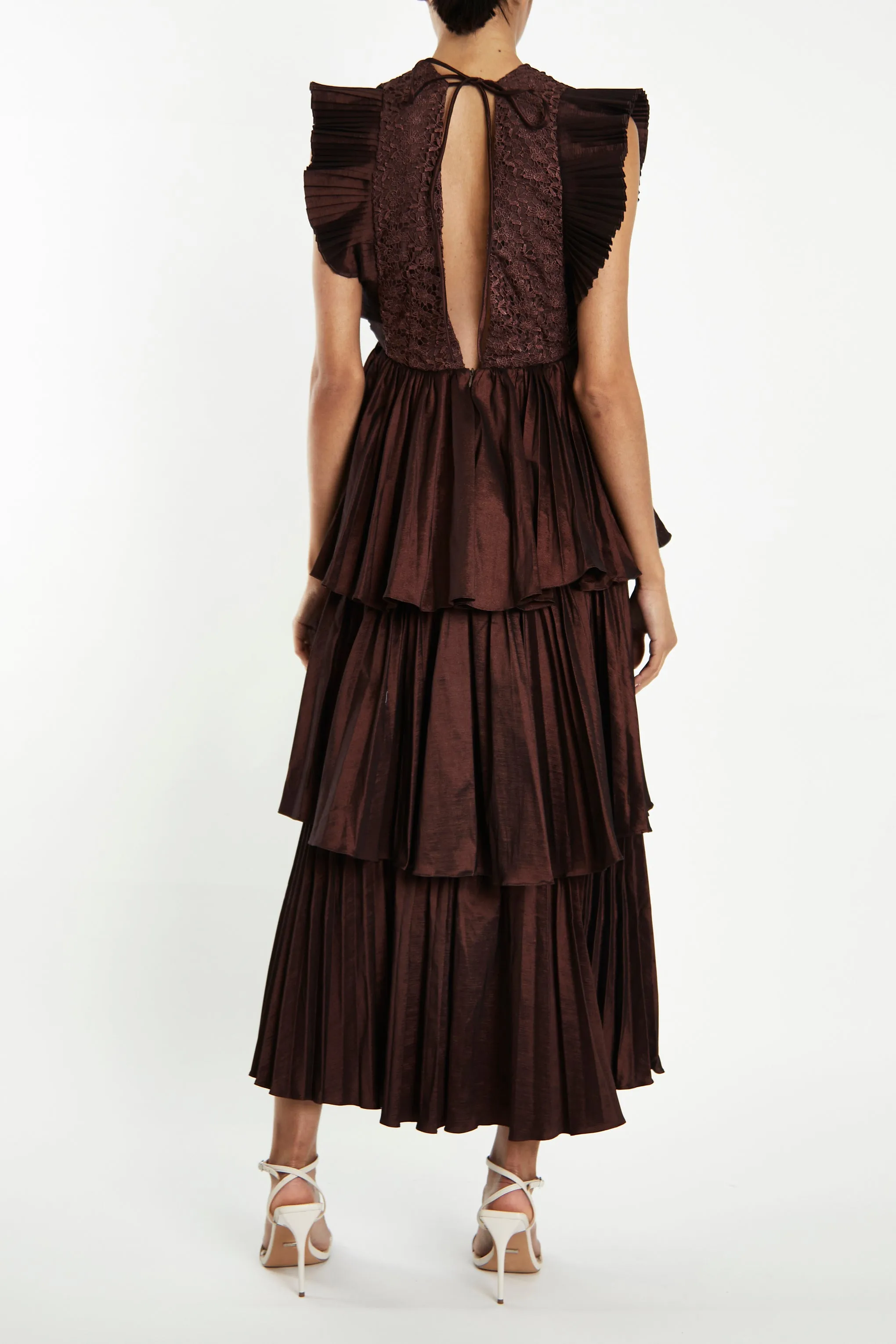 Chocolate Taffeta Pleated Tiered Midaxi Dress sold by True Decadence product image thumbnail 2