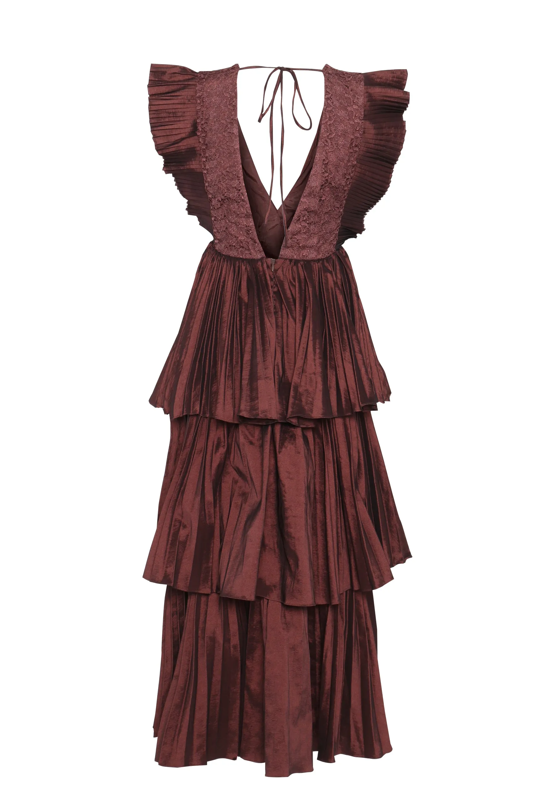 Chocolate Taffeta Pleated Tiered Midaxi Dress sold by True Decadence product image thumbnail 5