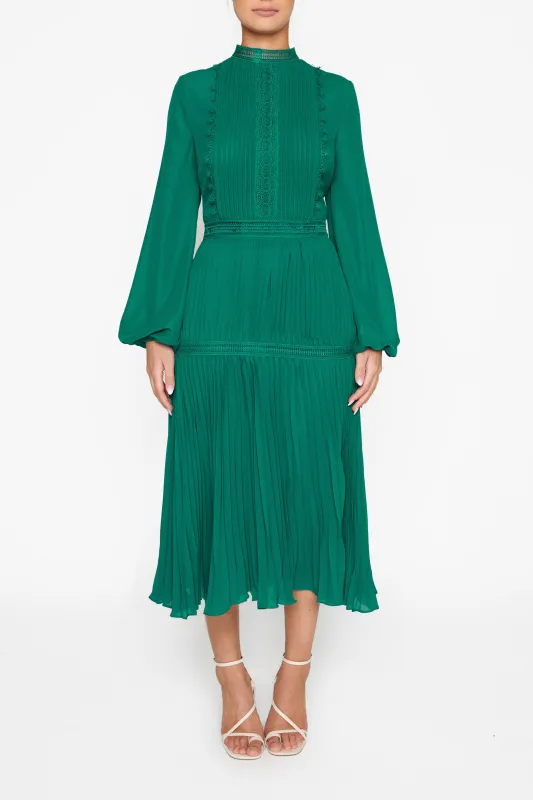 Victoria Emerald Green Pleated Midi-Dress made by True Decadence