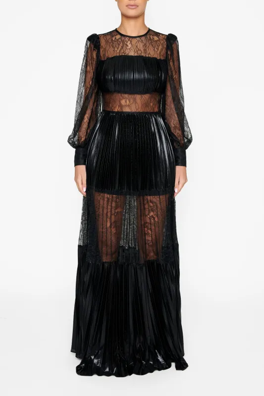 Amanda Black Sheer Pleated Maxi Dress sold by True Decadence