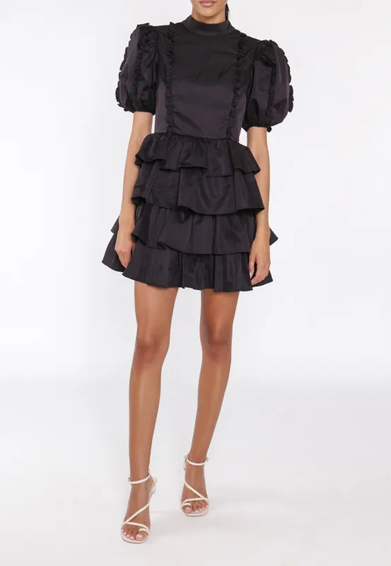 Lucy Black High-Neck Statement Sleeve Mini-Dress made by True Decadence