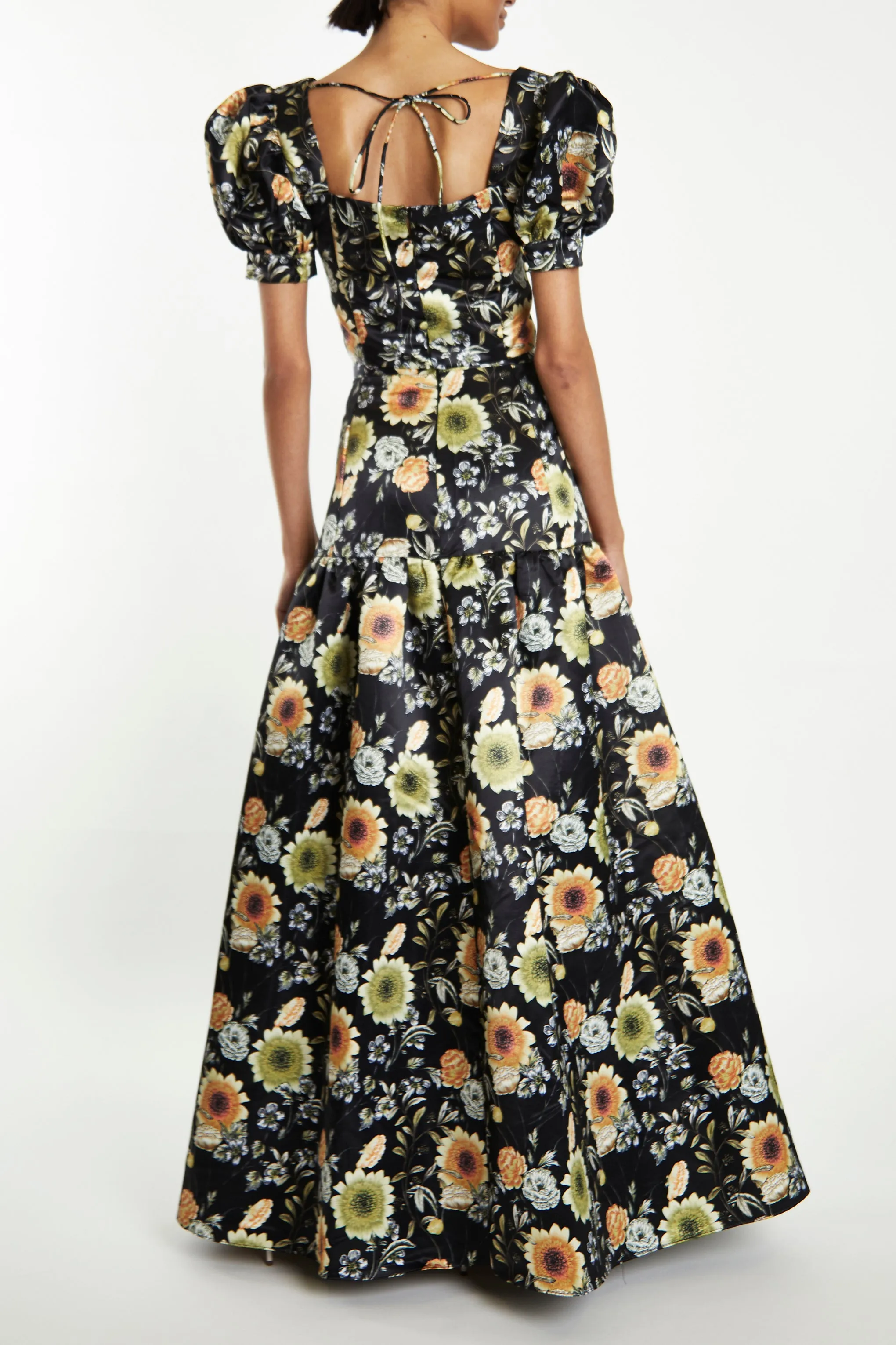 Polly Co-Ord Black-Mustard-Flower High-Waisted Tiered Maxi-Skirt sold by True Decadence product image thumbnail 2