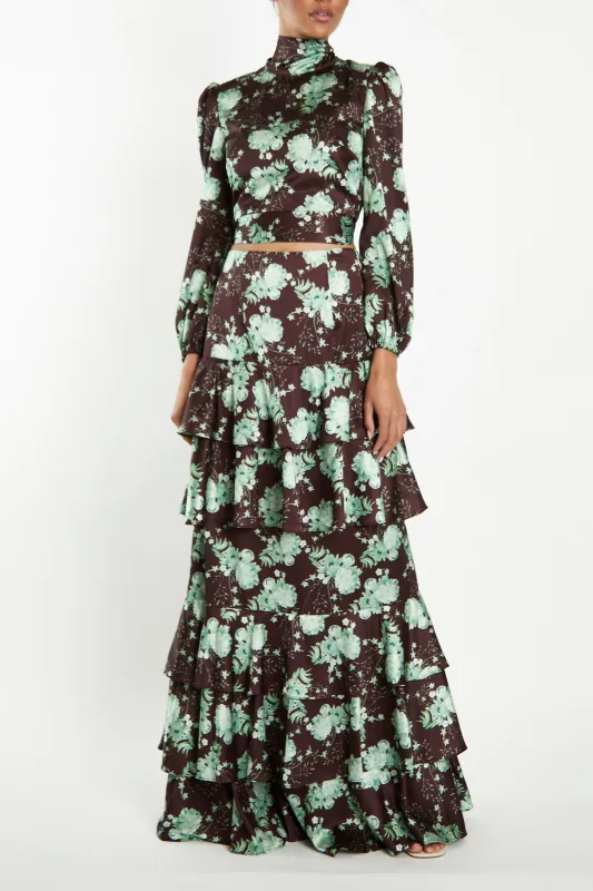 Lara Co-Ord Brown-Sage-Rose Backless Crop Top sold by True Decadence