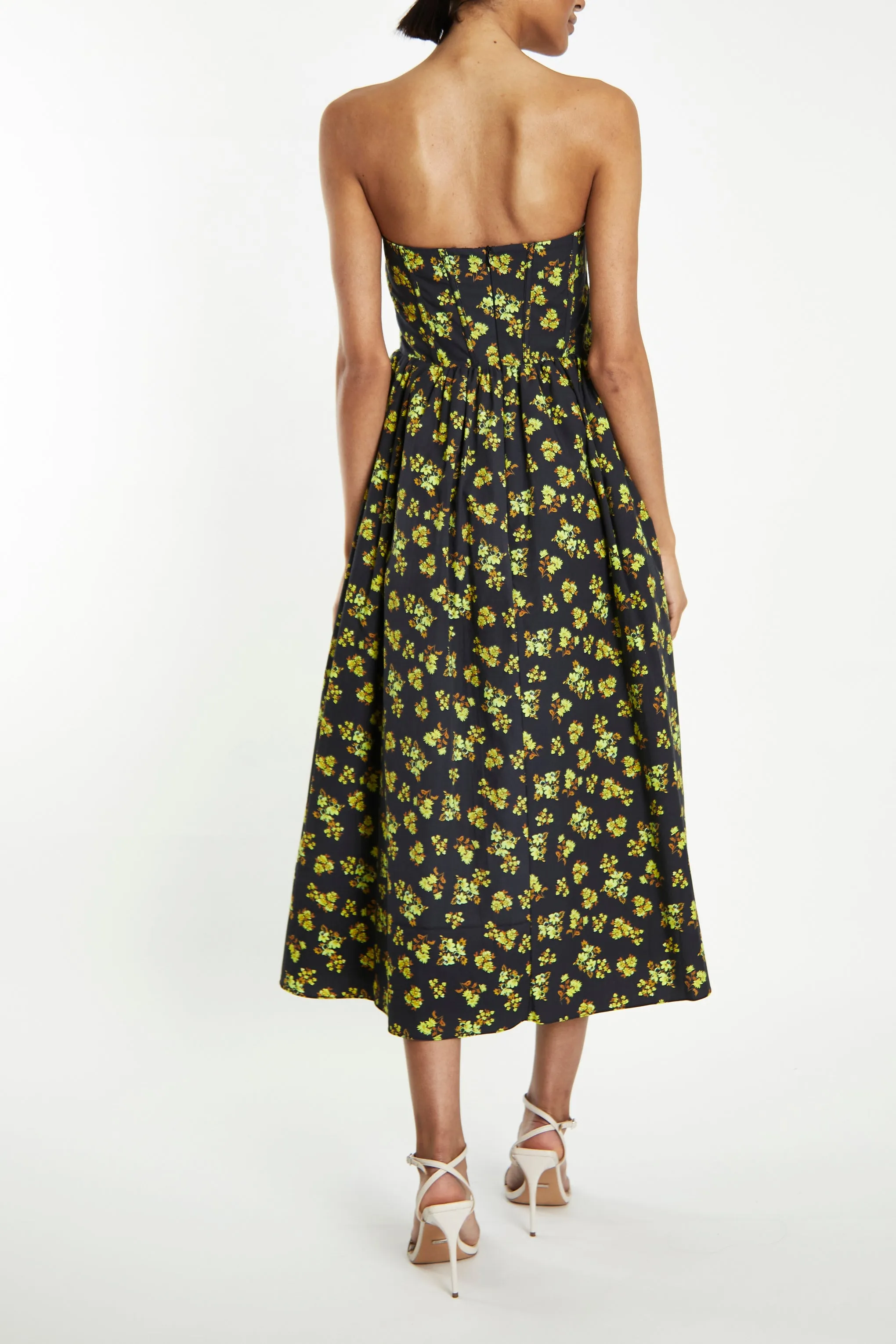 Henrietta Navy-Yellow-Ditsy-Floral Strapless Corset Midi-Dress sold by True Decadence product image thumbnail 2