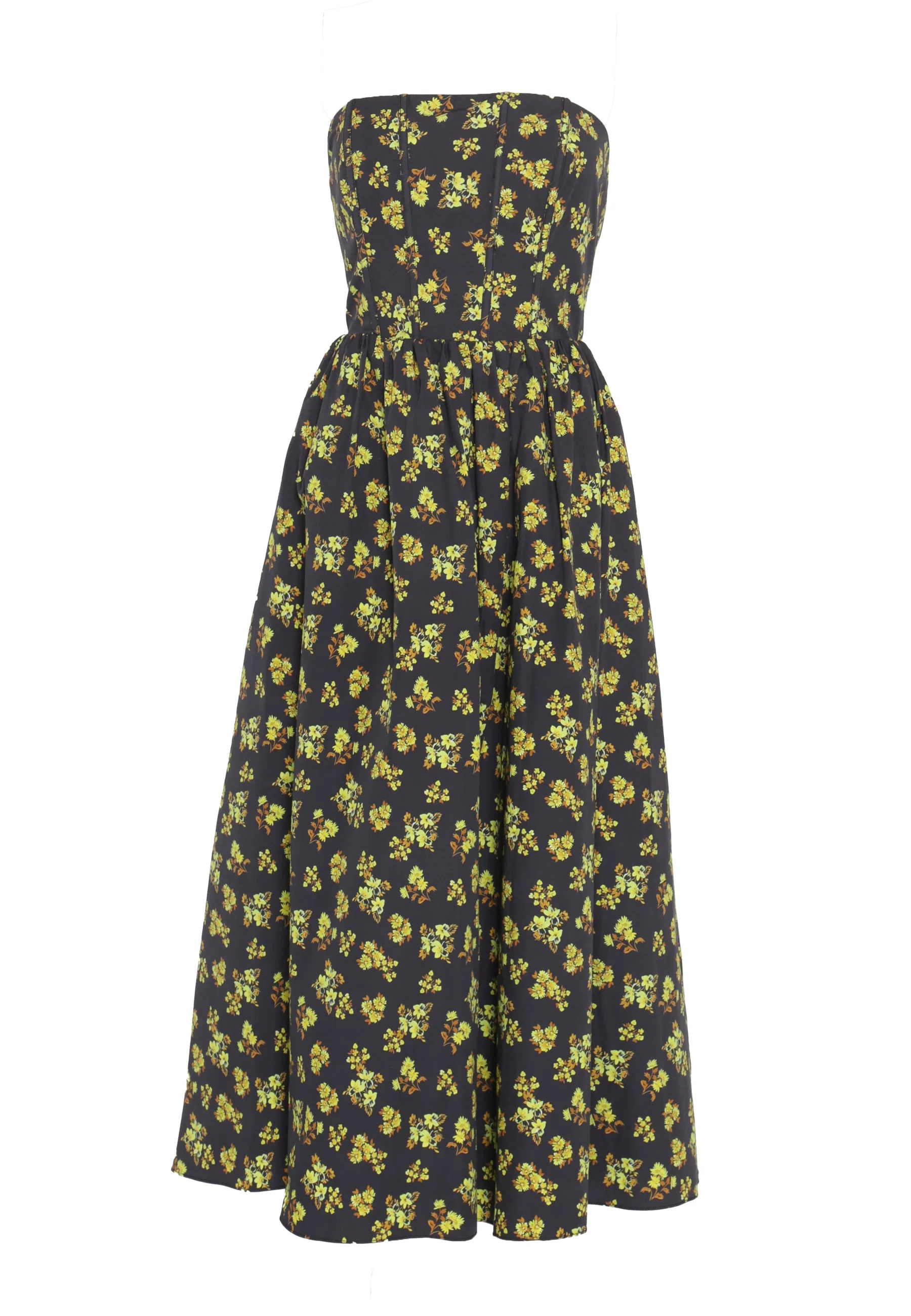 Henrietta Navy-Yellow-Ditsy-Floral Strapless Corset Midi-Dress sold by True Decadence product image thumbnail 4
