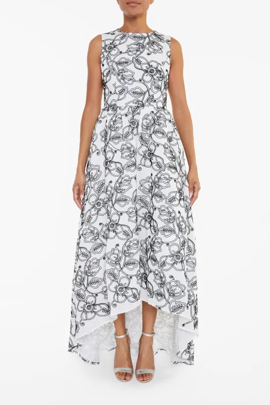 Katherine White Corded Flower High-Low Maxi-Dress made by True Decadence