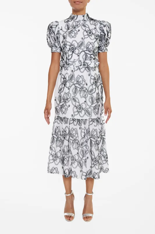 Helena White Corded Flower Midi-Dress sold by True Decadence