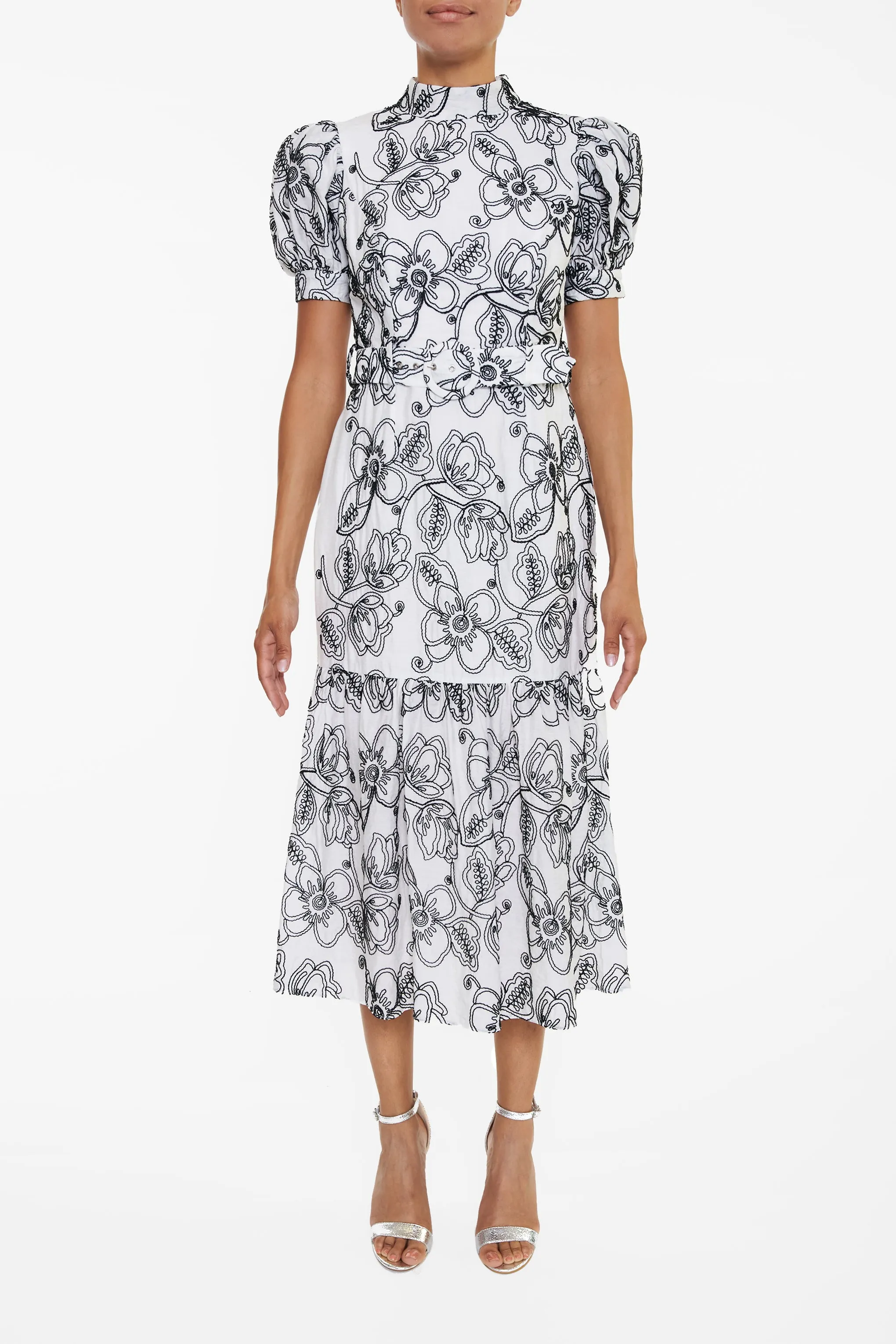 Helena White Corded Flower Midi-Dress sold by True Decadence