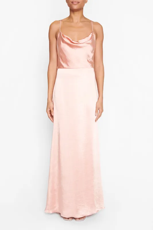 Vivian Light Peach Cowl-Neck Bias Cut Maxi-Dress made by True Decadence