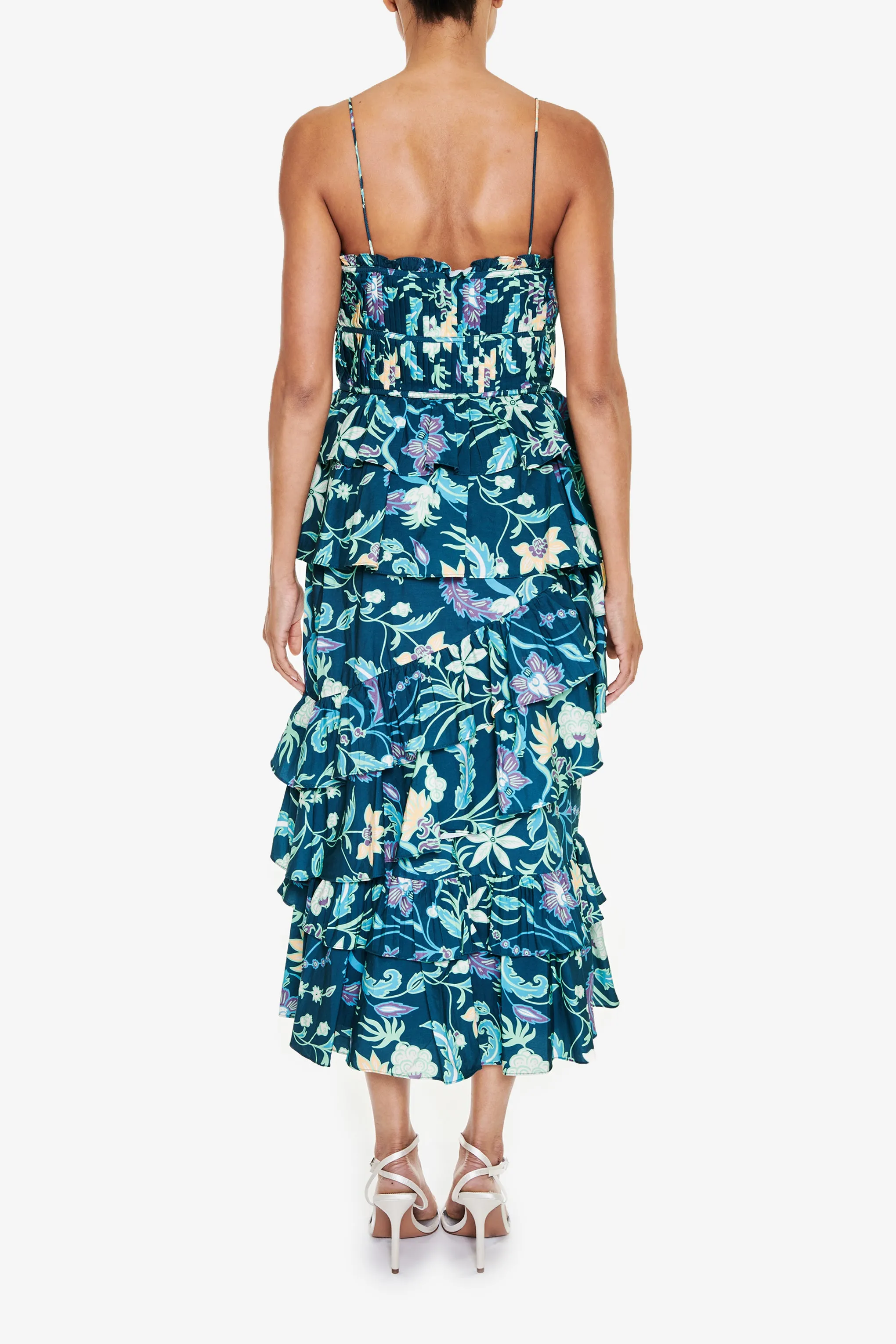 Petrol Blue Folk Floral Midi Dress sold by True Decadence product image thumbnail 5