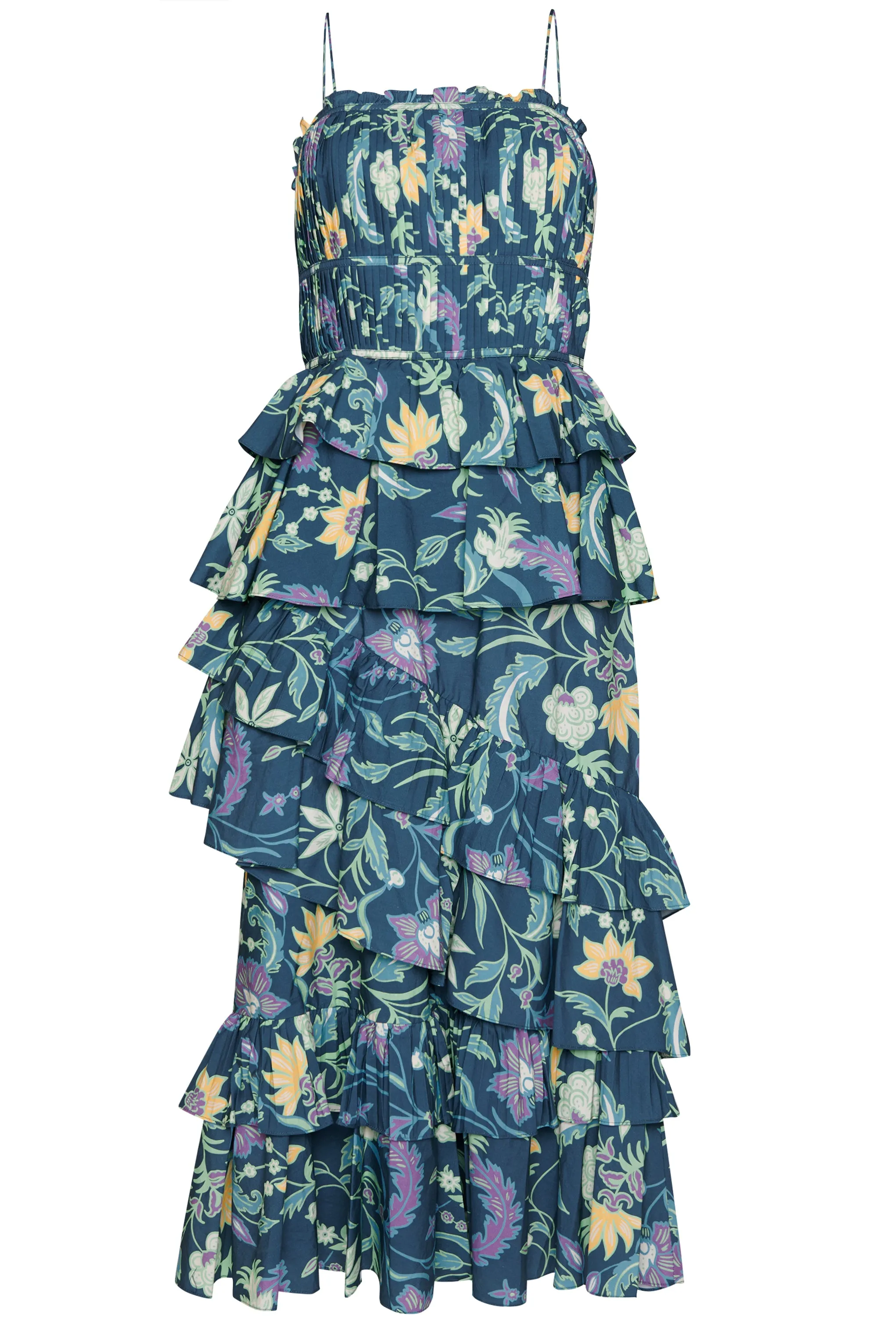 Petrol Blue Folk Floral Midi Dress sold by True Decadence product image thumbnail 3