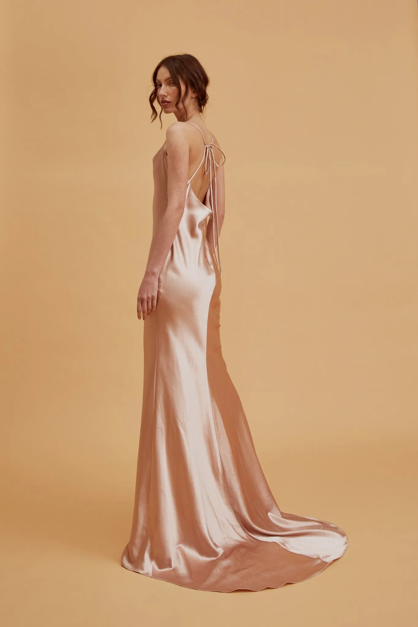 Pippa Champagne Satin Bridesmaid Cowl-Neck Slip Dress sold by True Decadence product image thumbnail 4