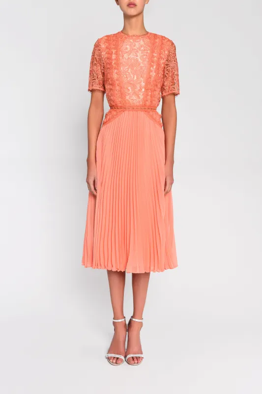 Peach Lace Pleated Midi Dress sold by True Decadence