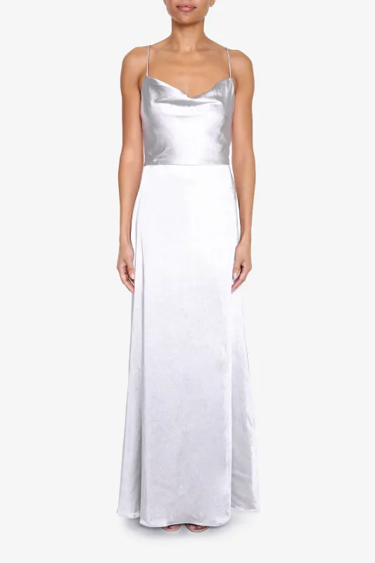 Vivian Silver Grey Cowl-Neck Bias Cut Maxi-Dress sold by True Decadence