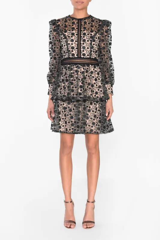 Black Nude Embroidered Cut Work Mini-Dress sold by True Decadence