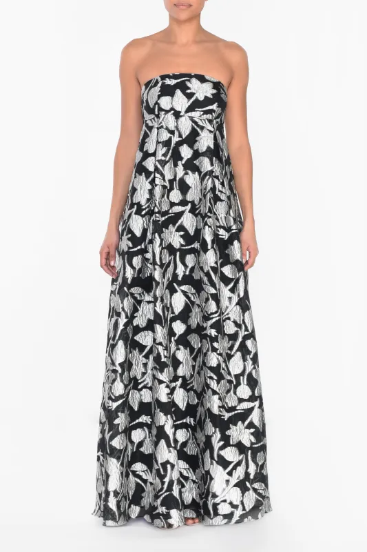 Aurelia Black-Silver Line Strapless Maxi Dress made by True Decadence
