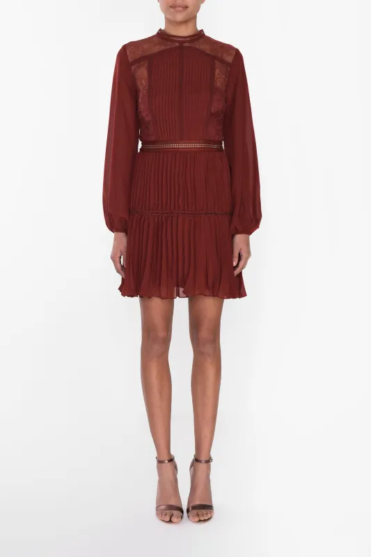 Lena Burgundy Lace Pleated Mini Dress made by True Decadence