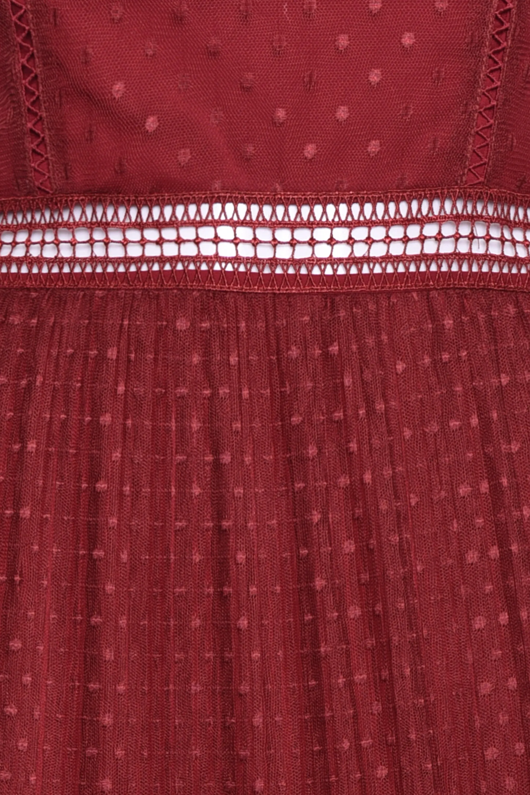 Burgundy Polka Dot Mesh High Neck Long Sleeve Layered Maxi Dress sold by True Decadence product image thumbnail 4