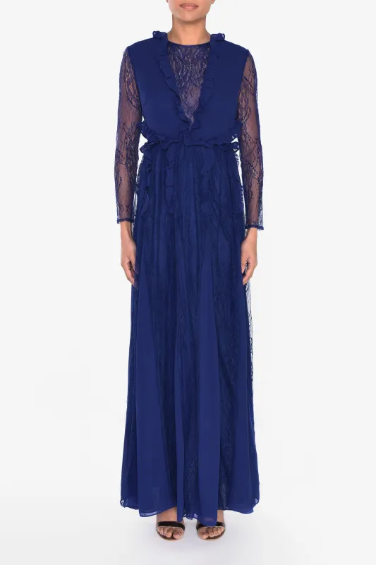 Midnight Blue Long Sleeve Lace Dress made by True Decadence