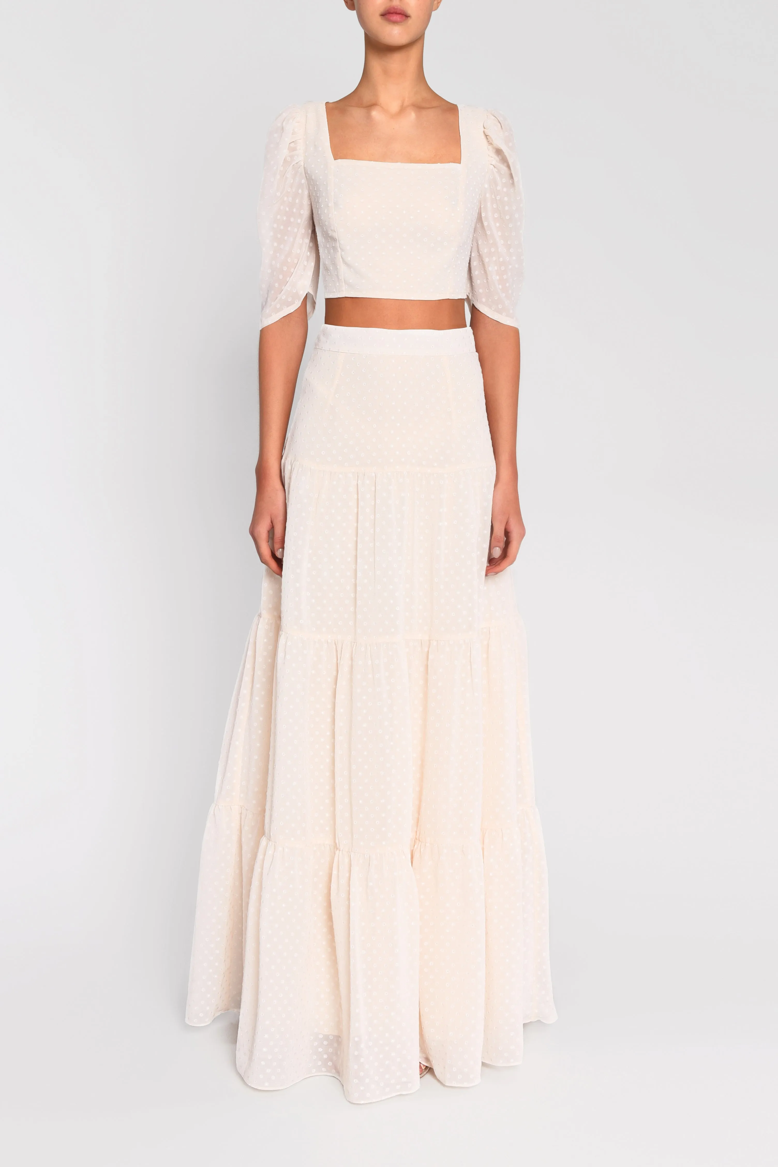 Cream Dobby Spot Cropped Top sold by True Decadence