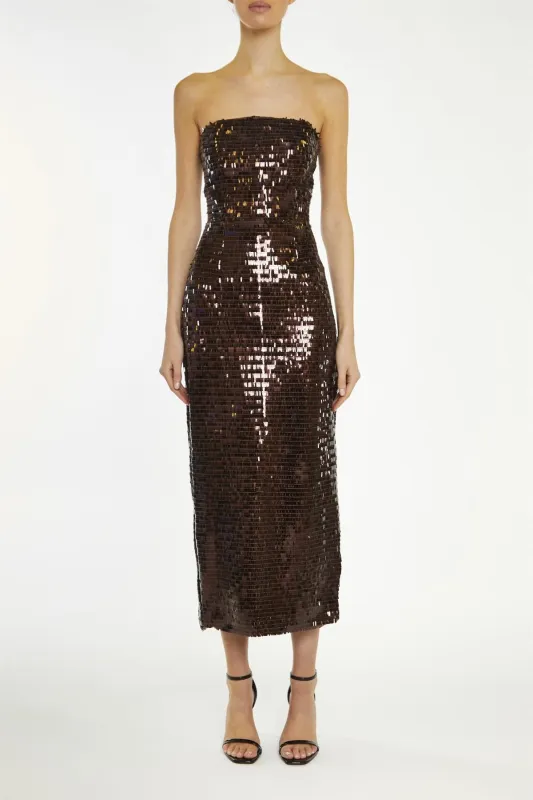 Paris Chocolate-Sequin Bandeau Tailored Midaxi Dress sold by True Decadence