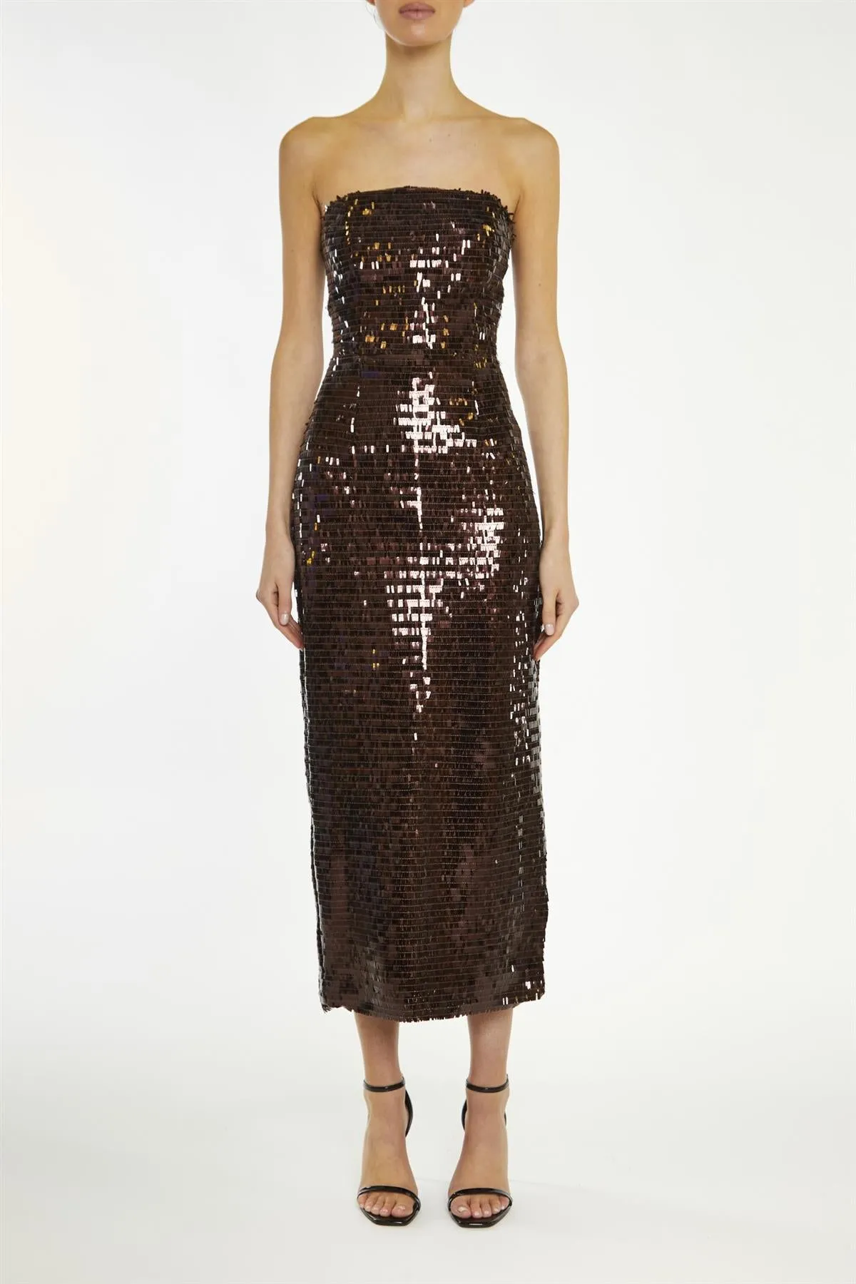 Paris Chocolate-Sequin Bandeau Tailored Midaxi Dress sold by True Decadence